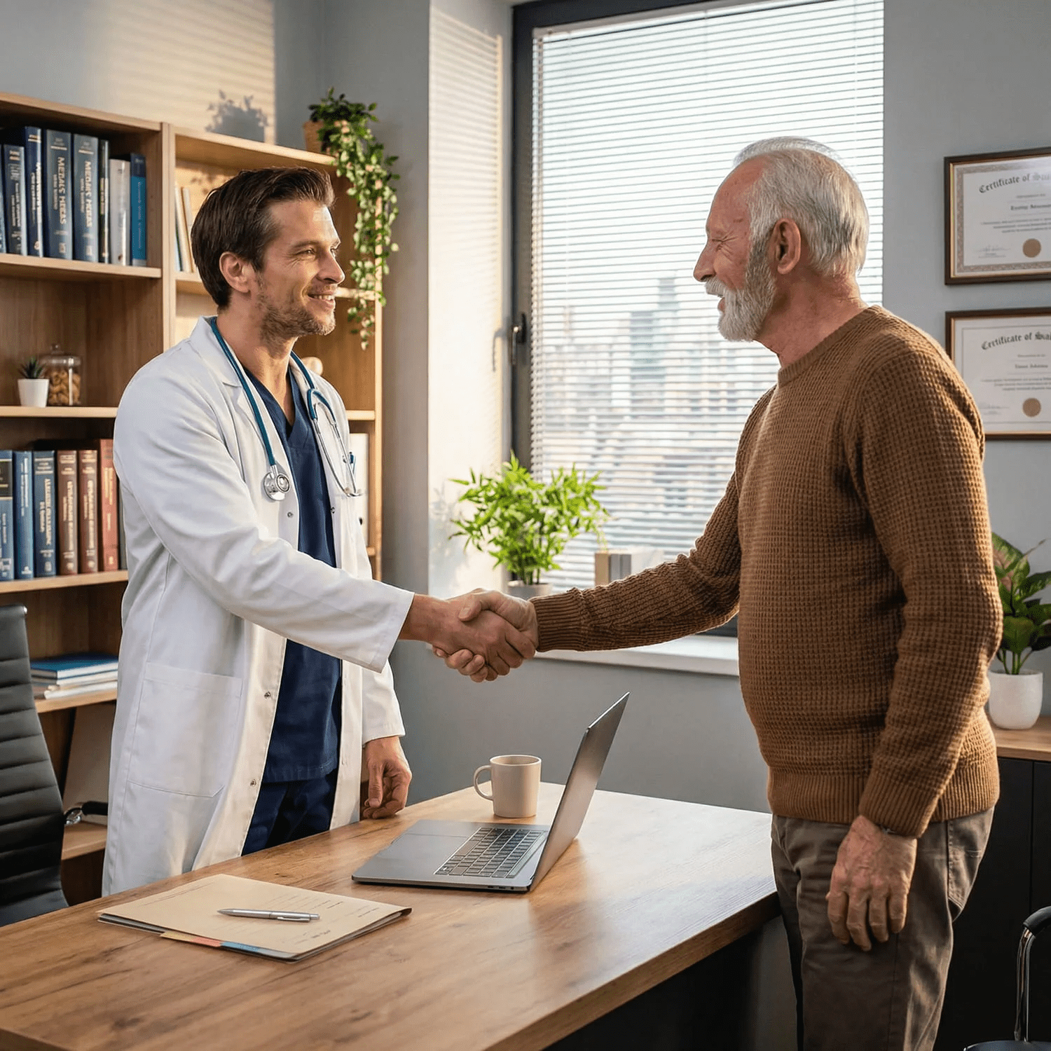 Doctor greeting patient