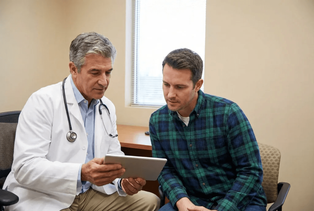Private consultation between a patient and men's health specialist